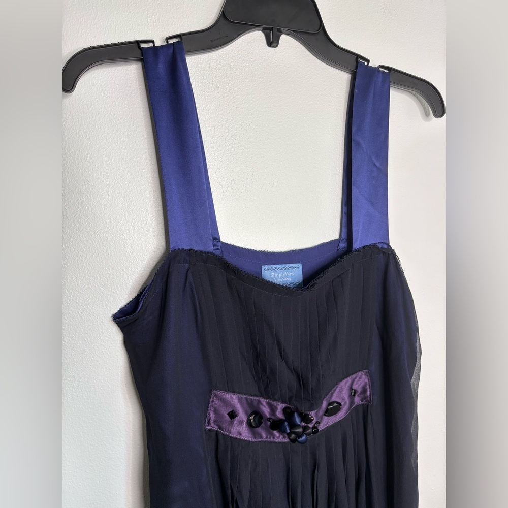Simply Vera Wang Dress. Size 12 Black Georgette, Blue Satin, Beading Details - Picture 10 of 11